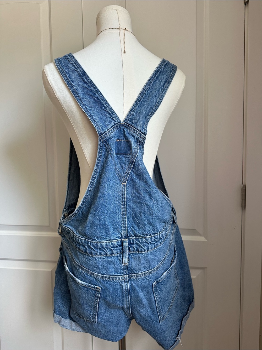 American Eagle Denim Short Overalls - Light Blue Women - Picture 3 of 12